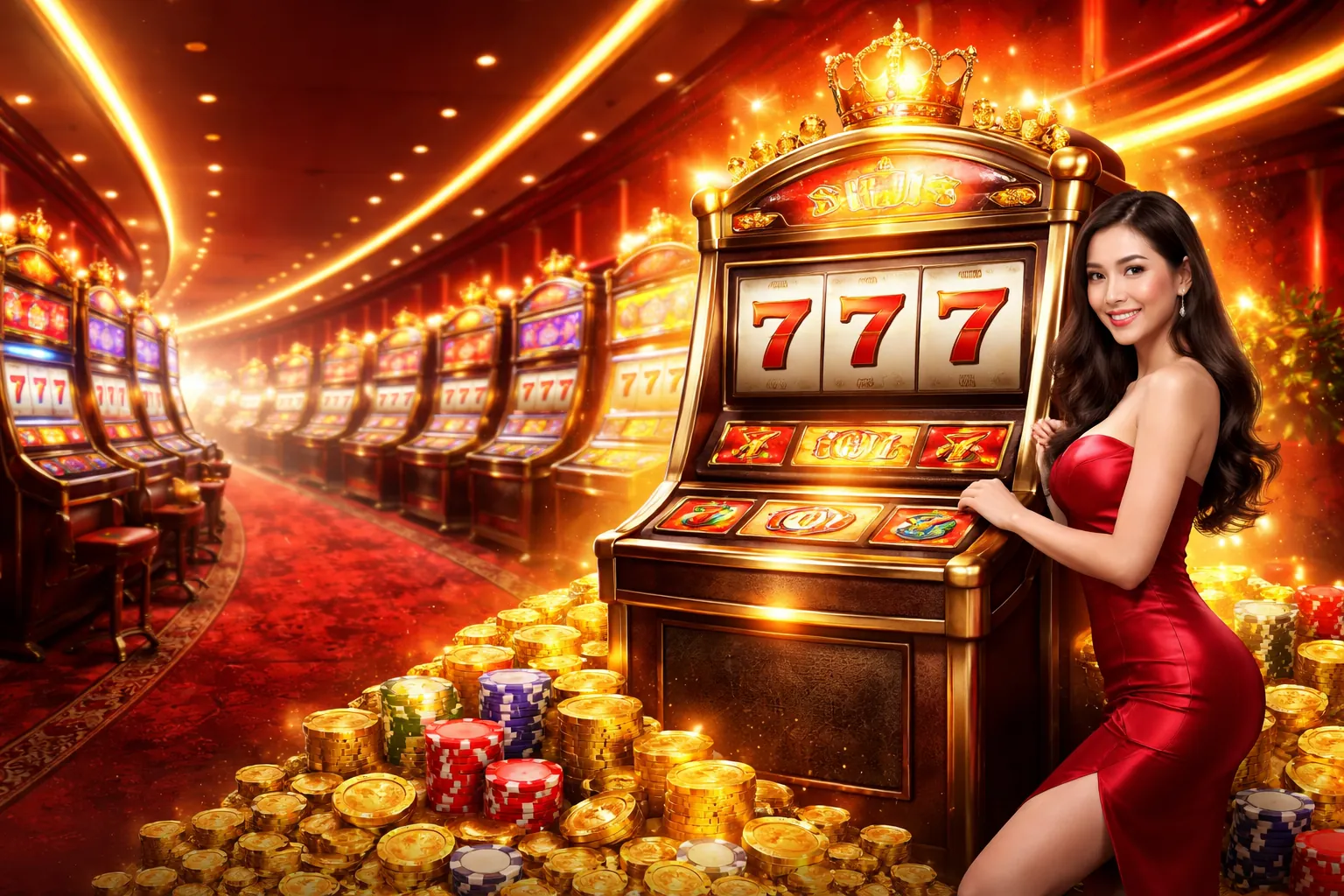Hình ảnh nền trò chơi slot với biểu tượng jackpot lớn và mã quà tặng 7clubs